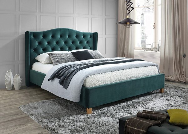 SIGNAL Čalouněná postel ASPEN velvet zelená 180x200