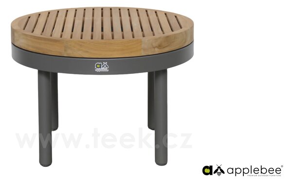 Apple Bee Konferenční stolek Maui, Apple Bee, kulatý 60x30 cm, rám lakovaný hliník Taupe, deska teak