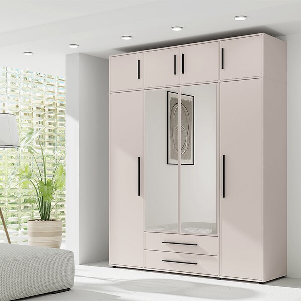 MAXIONE k | šatní skříň SZ4D2SZ + nástavec | se zrcadly | 197,6 cm | kašmír