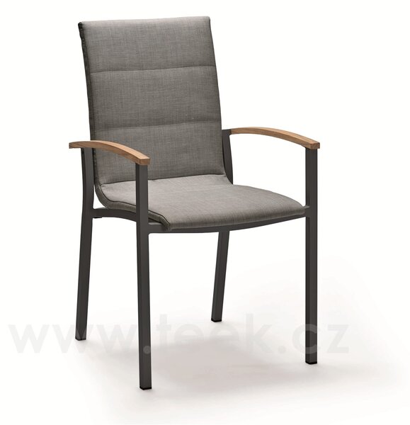 Stern Stohovatelné polstrované jídelní křeslo Mick, Stern, 62x55x96 cm, rám lakovaný hliník Greige, výplet Sesame light, područky teak