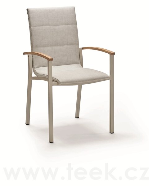 Stern Stohovatelné polstrované jídelní křeslo Mick, Stern, 62x55x96 cm, rám lakovaný hliník Greige, výplet Sesame light, područky teak