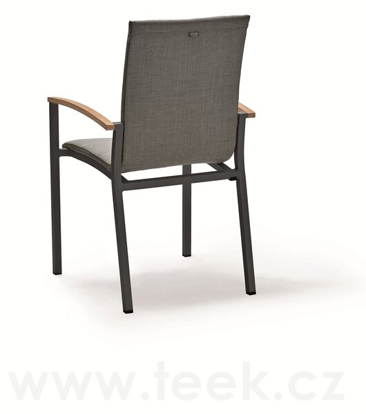 Stern Stohovatelné polstrované jídelní křeslo Mick, Stern, 62x55x96 cm, rám lakovaný hliník Greige, výplet Sesame light, područky teak