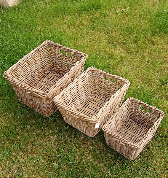 Ratanové KOŠE S UCHY, Grey, SET 3 kusy (Van der Leeden®)