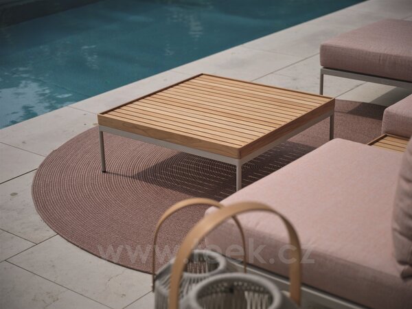 Stern Konferenční stolek větší Coco, Stern, čtvercový 80x80x40 cm, rám hliník Greige, deska teak