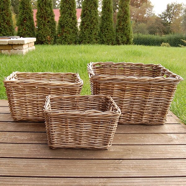 Ratanové KOŠE S UCHY, Grey, SET 3 kusy (Van der Leeden®)