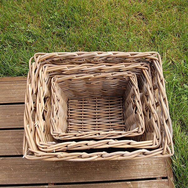 Ratanové KOŠE S UCHY, Grey, SET 3 kusy (Van der Leeden®)