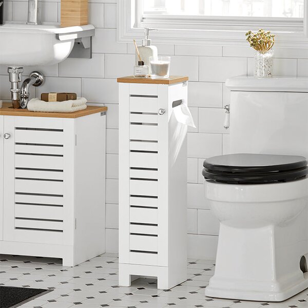 SoBuy BZR85-W Stojící držák toaletního papíru Boční skříňka Koupelnový nábytek Bílá-příroda 20x75x18cm