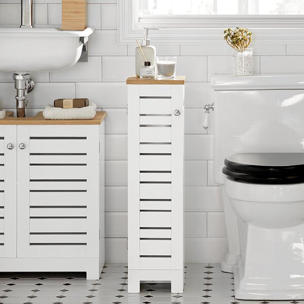 SoBuy BZR85-W Stojící držák toaletního papíru Boční skříňka Koupelnový nábytek Bílá-příroda 20x75x18cm