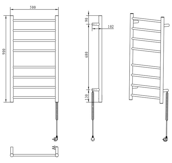 Sapho , REDONDO elektrický sušák ručníků, kulatý, 500x900 mm, 75 W, černý mat, ER220BV