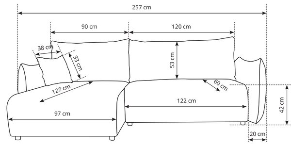 Sedací souprava ALLORA | 177x257 cm | rozkládací + úložný prostor | VÝBĚR TKANIN