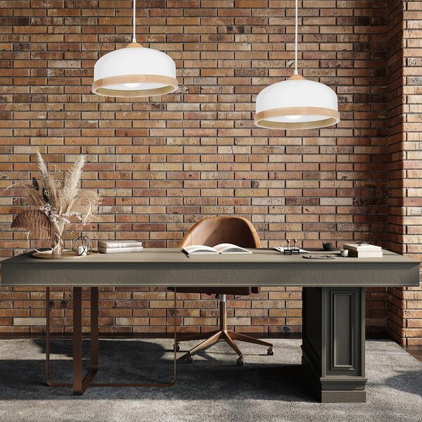 Závěsné svítidlo Studio, 1x dřevěné/bílé kovové stínítko, (fi 32cm), w/br
