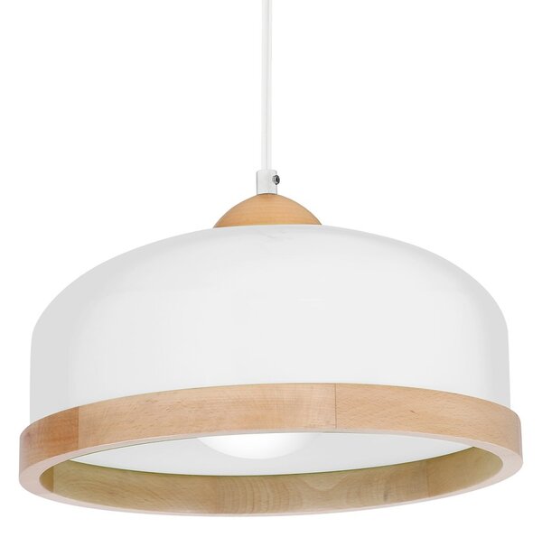 Závěsné svítidlo Studio, 1x dřevěné/bílé kovové stínítko, (fi 32cm), w/br