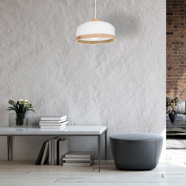 Závěsné svítidlo Studio, 1x dřevěné/bílé kovové stínítko, (fi 32cm), w/br