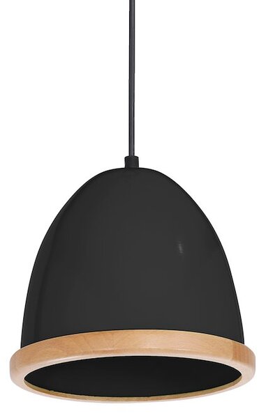 Závěsné svítidlo Studio, 1x dřevěné/černé kovové stínítko, (fi 21cm), b/br