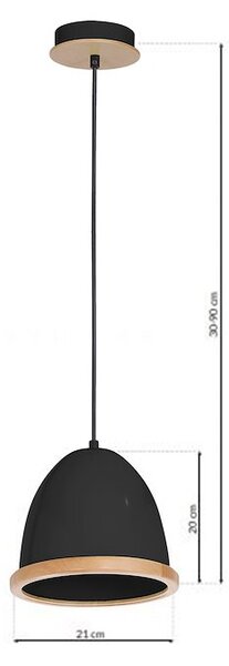 Závěsné svítidlo Studio, 1x dřevěné/černé kovové stínítko, (fi 21cm), b/br
