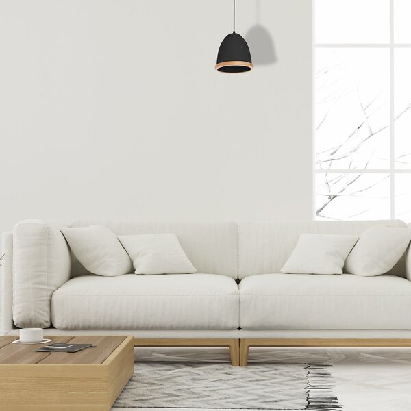 Závěsné svítidlo Studio, 1x dřevěné/černé kovové stínítko, (fi 21cm), b/br