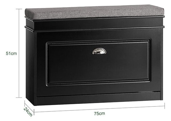 SoBuy FSR82-L-SCH Botník Lavice s botníkem Černý 75x51x24cm