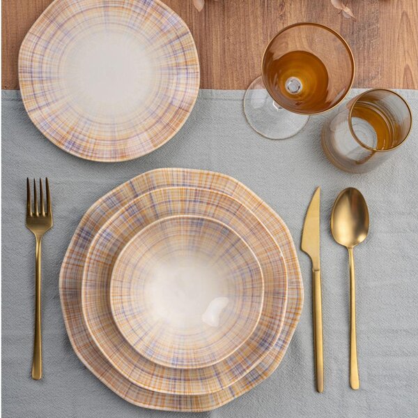 Jídelní sada 24 ks oranžová/modrá/porcelán