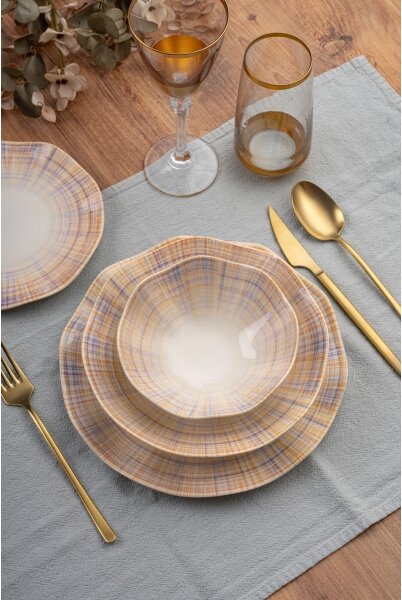 Jídelní sada 24 ks oranžová/modrá/porcelán