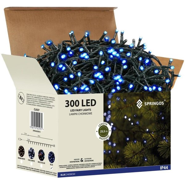 LED světelný řetěz - 25,5m, 300LED, IP44, modrá