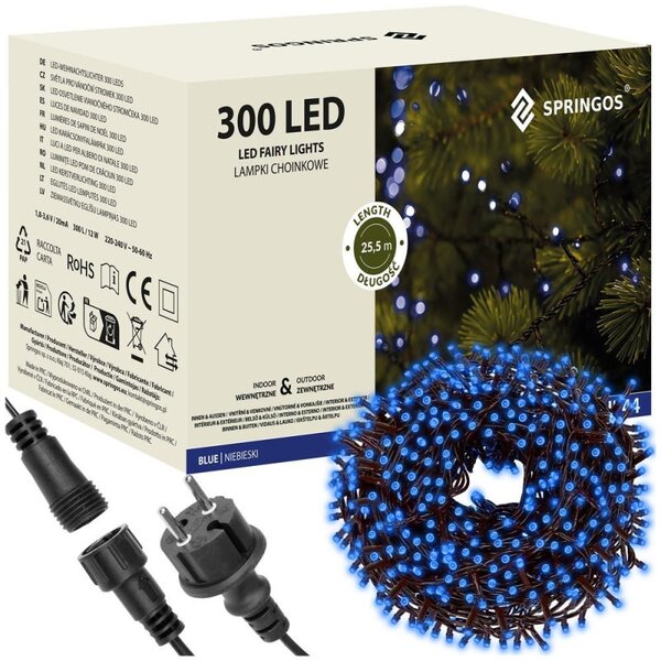 LED světelný řetěz - 25,5m, 300LED, IP44, modrá