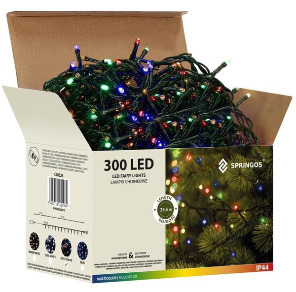LED světelný řetěz - 25,5m, 300LED, IP44, multicolor