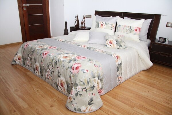 Přehoz na postel smetanové barvy s růžemi Šířka: 170 cm | Délka: 210 cm