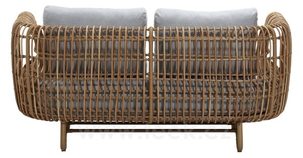 Cane-line 2-místná pohovka Nest, Cane-line, 165x88x73 cm, rám hliník, výplet umělý ratan barva white, sedáky venkovní látka Natté white