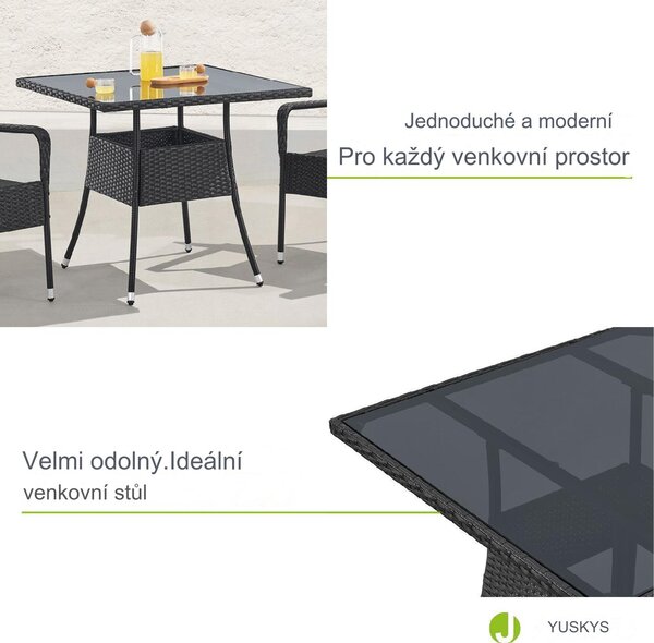 Juskys Ratanový stůl Yoro - černá