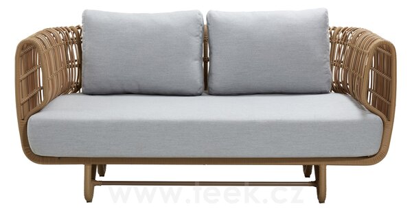 Cane-line 2-místná pohovka Nest, Cane-line, 165x88x73 cm, rám hliník, výplet umělý ratan barva white, sedáky venkovní látka Natté white