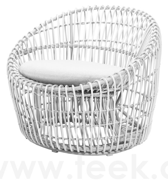 Cane-line Nízké kulaté křeslo Nest, Cane-line, rám hliník, výplet umělý ratan barva white, sedáky venkovní látka Natté white