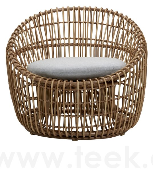 Cane-line Nízké kulaté křeslo Nest, Cane-line, rám hliník, výplet umělý ratan barva white, sedáky venkovní látka Natté white