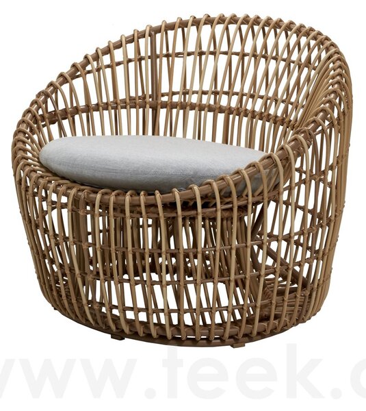 Cane-line Nízké kulaté křeslo Nest, Cane-line, rám hliník, výplet umělý ratan barva white, sedáky venkovní látka Natté white