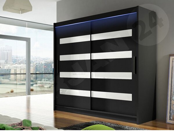 Skříň s posuvnými dveřmi London XI, Barva: černá, Osvětlení: bez osvětlení 5902928785517