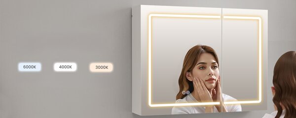 SONGMICS Zrcadlová skříňka s LED osvětlením a nabíjecí stanicí Bjorn 80 cm bílá