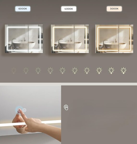 SONGMICS Zrcadlová skříňka s LED osvětlením a nabíjecí stanicí Bjorn 80 cm bílá