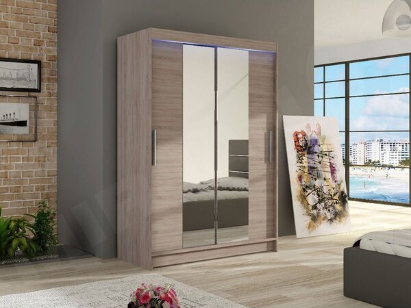 Skříň s posuvnými dveřmi a zrcadlem Miami II, Barva: černá, Osvětlení: osvětlení LED RGB - barevné 5902928557459