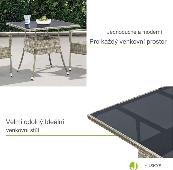 Juskys Ratanový stůl Yoro - šedá