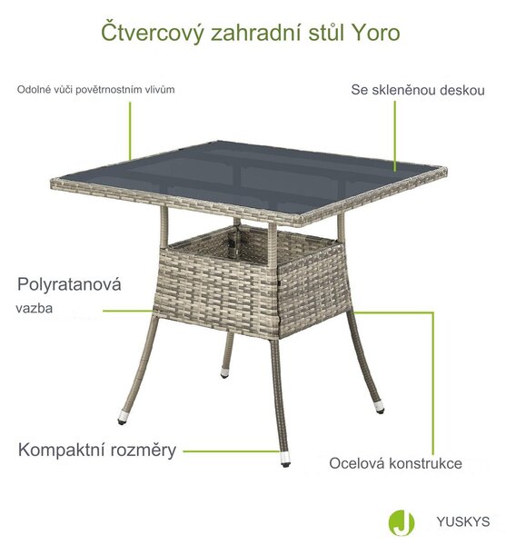 Juskys Ratanový stůl Yoro - šedá