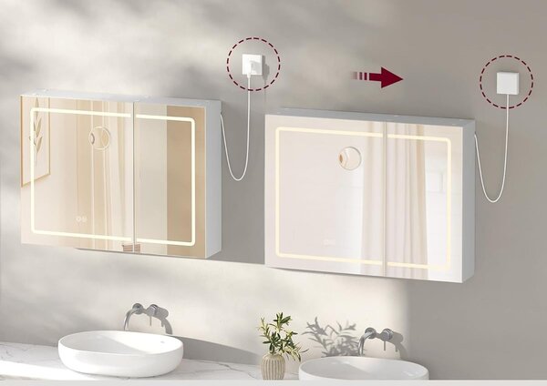 SONGMICS Zrcadlová skříňka s LED osvětlením a nabíjecí stanicí Bjorn 80 cm bílá