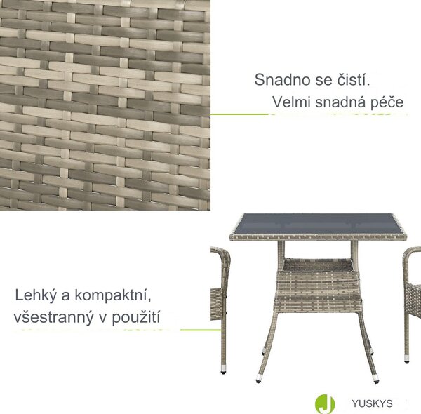 Juskys Ratanový stůl Yoro - šedá