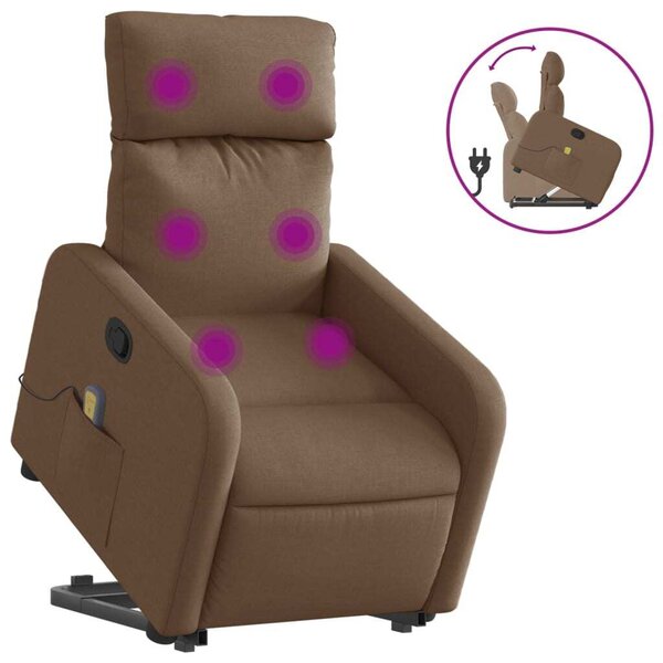 Zvedací masání polohovací křeslo hndé textil