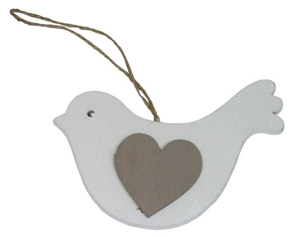 Dřevěný ptáček se srdcem k zavěšení – 12 cm 3001165