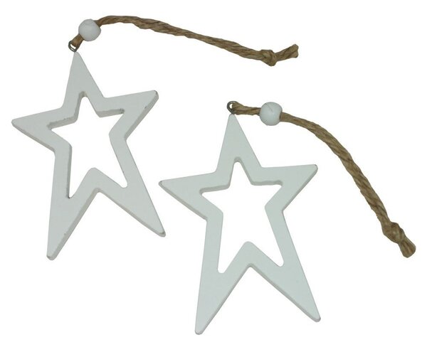 Dřevěné hvězdy k zavěšení bílé 8cm – 2 ks/ bal. 3001126