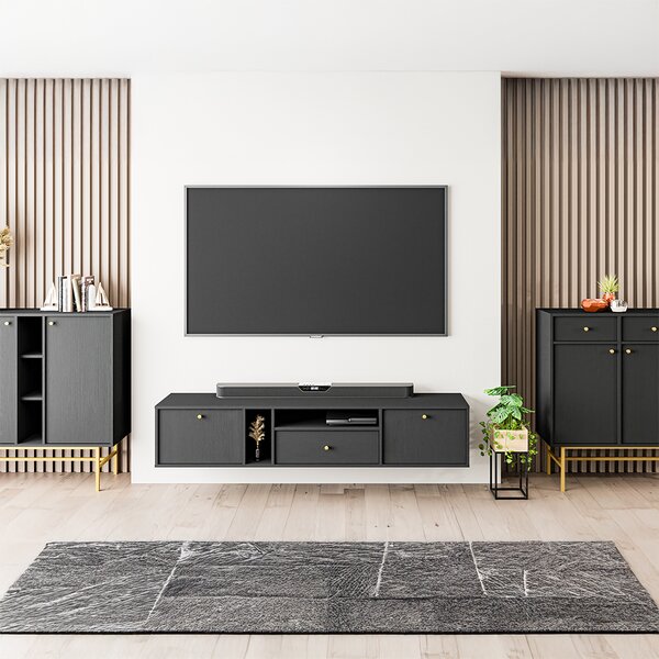 TOKYO 4 c | TV stolek RTV 313 | 180 cm | černá grafit/zlatá