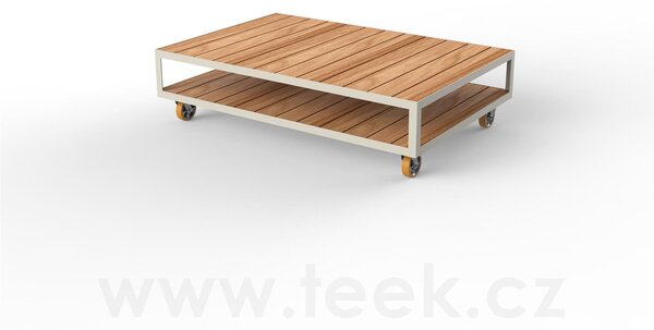 Vondom Konferenční stolek na kolečkách Vineyard, Vondom, 160x106x41 cm, lakovaný hliník, teak natural, barevné provedení dle vzorníku