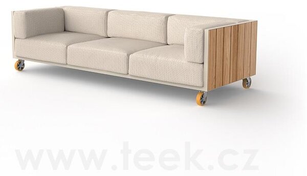 Vondom Pohovka 3-místná na kolečkách Vineyard, Vondom, 270x94x71 cm, lakovaný hliník, teak natural, sedáky venkovní látka Group 1A a 1B, barevné provedení dle vzorníku