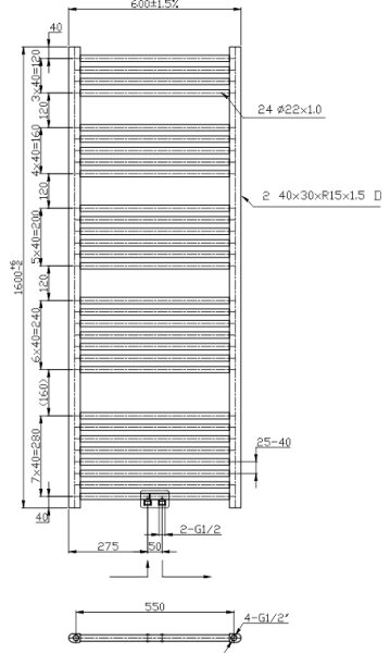 Novaservis - Koupelnový žebříkový radiátor 836W/230V 160x60 cm černá rovný