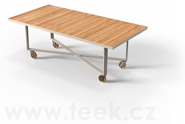 Vondom Jídelní stůl na kolečkách Vineyard, Vondom, 212x106x74 cm, rám lakovaný hliník, deska teak natural, barevné provedení dle vzorníku