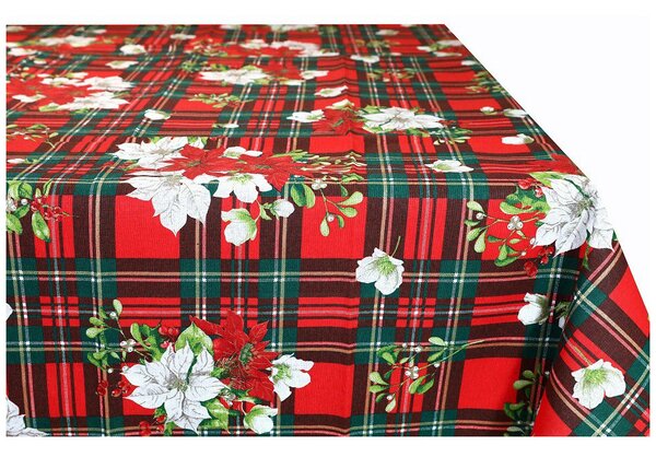 Vánoční bavlněný ubrus Vánoční růže na kostkách Barva Rudá Rozměry 90x90 cm